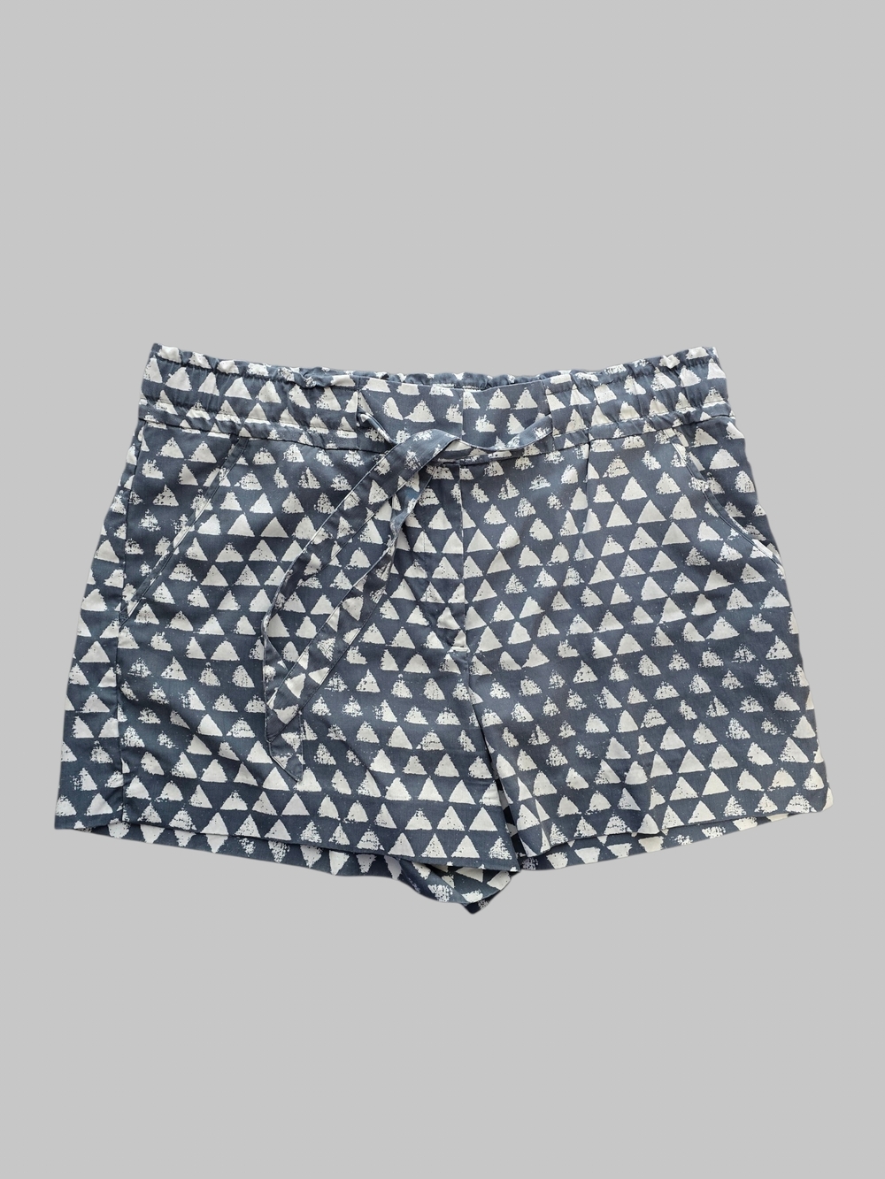 LOFT Grey and White Triangle Print High-Waist Tie-Front Shorts